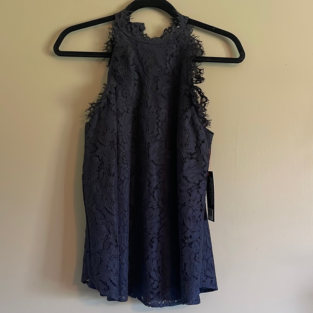 Olivia Grey | Adora Lace Sleeveless Top in Navy | size M